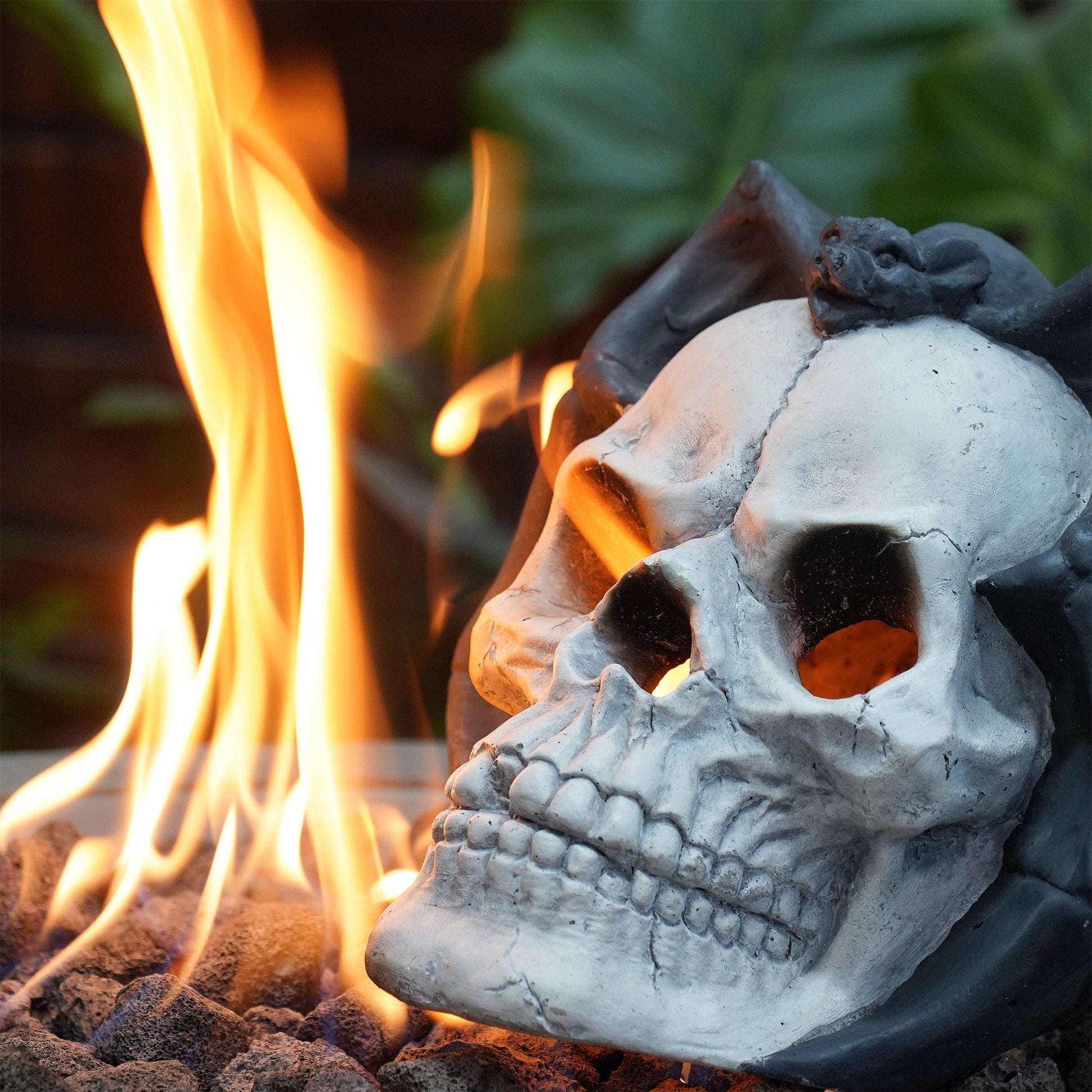 Hand-welded skull fire pit sculpture gray textured surface wall art set by HouseOfZazla on Tampa Home & Garden Store