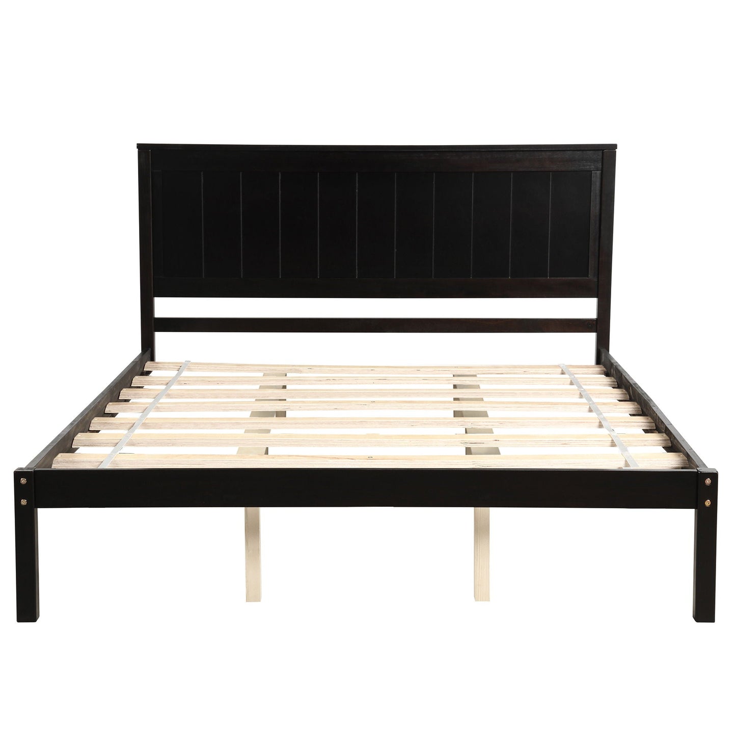 Strong Espresso Wood Platform Bed and Headboard