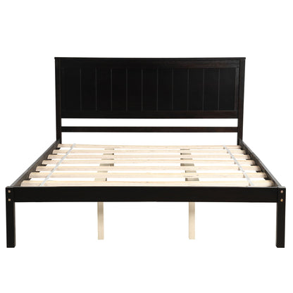 Strong Espresso Wood Platform Bed and Headboard