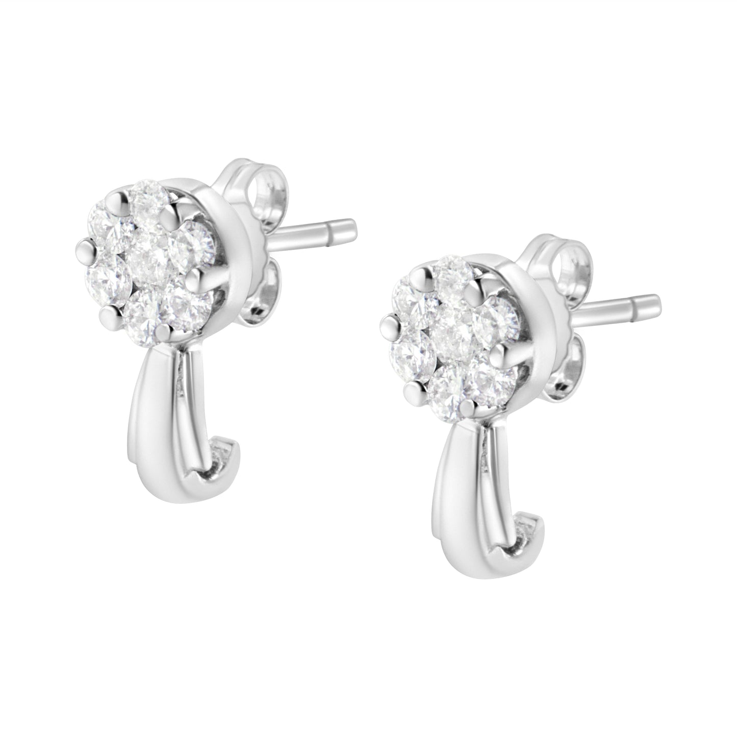 14K white gold diamond floral cluster stud earrings 3/4 cttw H-I color I1-I2 clarity on Tampa Home & Garden Store