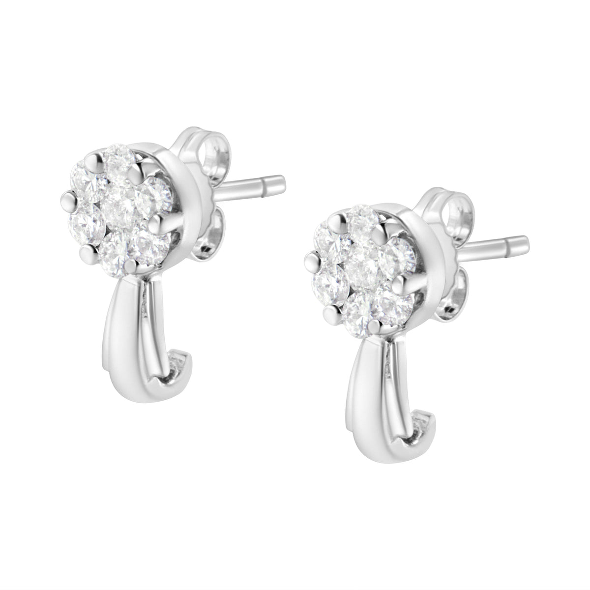 14K white gold diamond floral cluster stud earrings 3/4 cttw H-I color I1-I2 clarity on Tampa Home & Garden Store