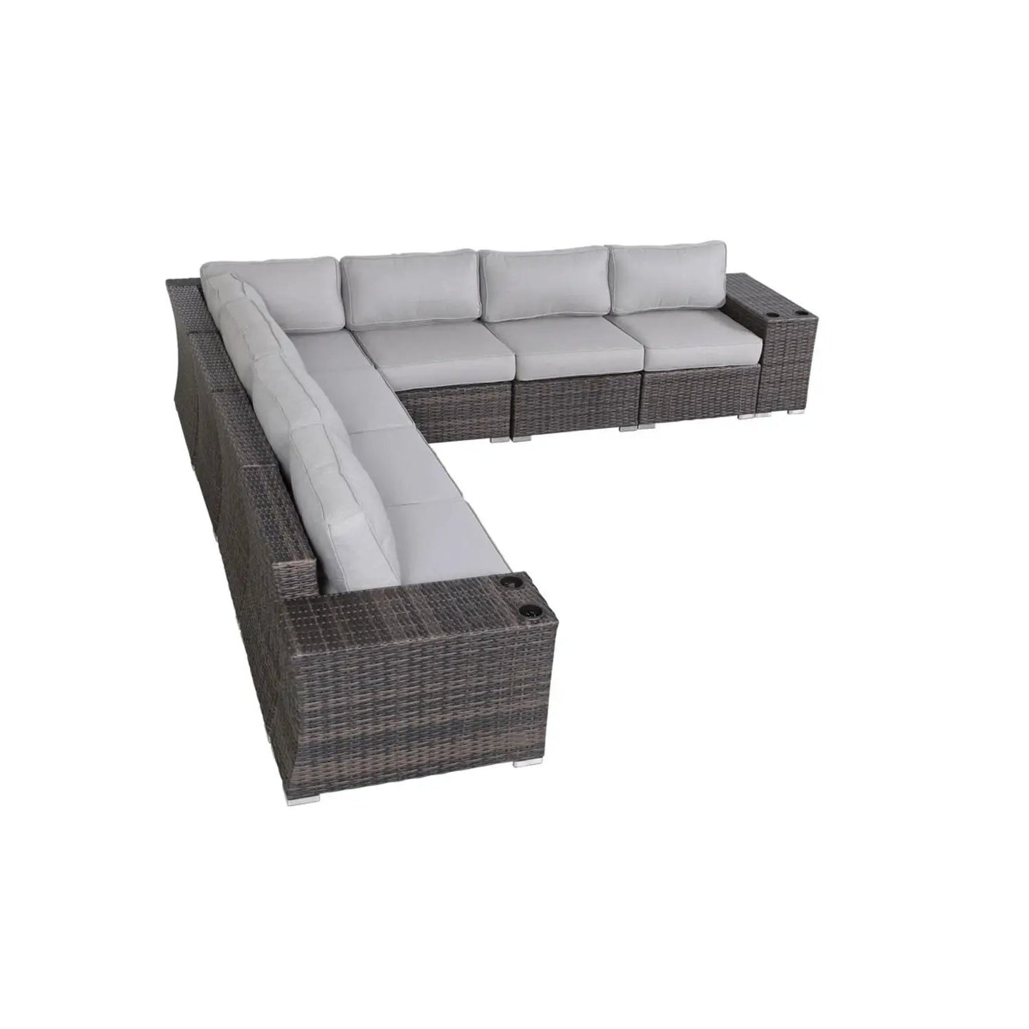 Rattan sectional sofa set with cushions, dark wicker frame, L-shaped chaise on Tampa Home & Garden Store