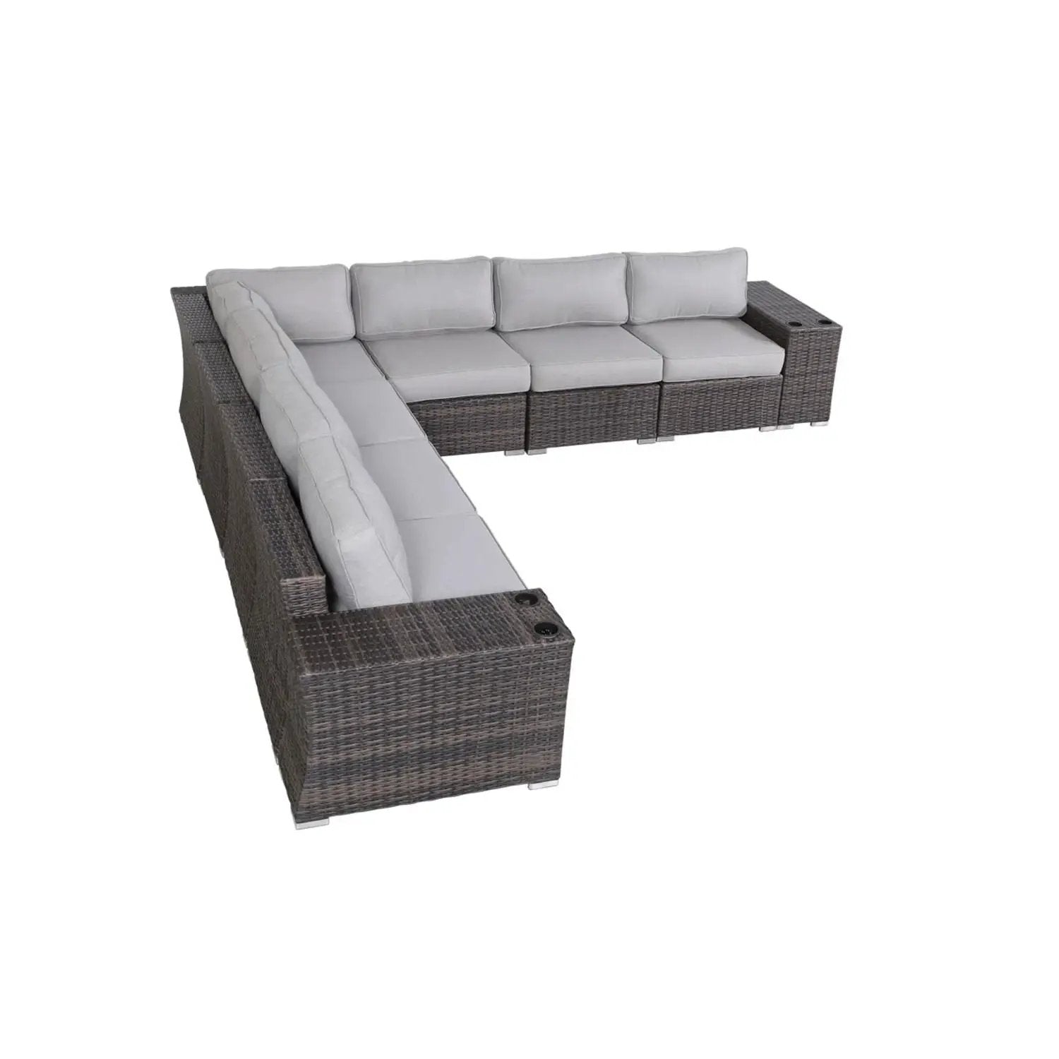 Rattan sectional sofa set with cushions, dark wicker frame, L-shaped chaise on Tampa Home & Garden Store