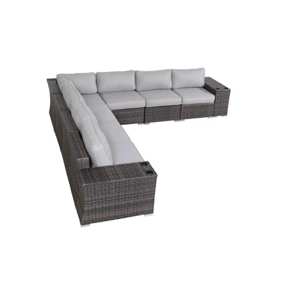 Rattan sectional sofa set with cushions, dark wicker frame, L-shaped chaise on Tampa Home & Garden Store