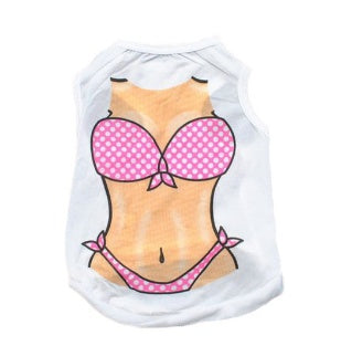 Hawaiian all-poly bikini Macho Pet Vest in white with pink polka-dot print by Pet Zen on Tampa Home & Garden Store