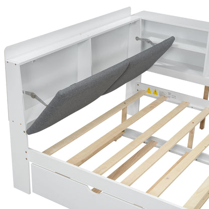 Platform bed with trundle, shelves, and storage headboard, white finish, HouseOfZazla on Tampa Home & Garden Store