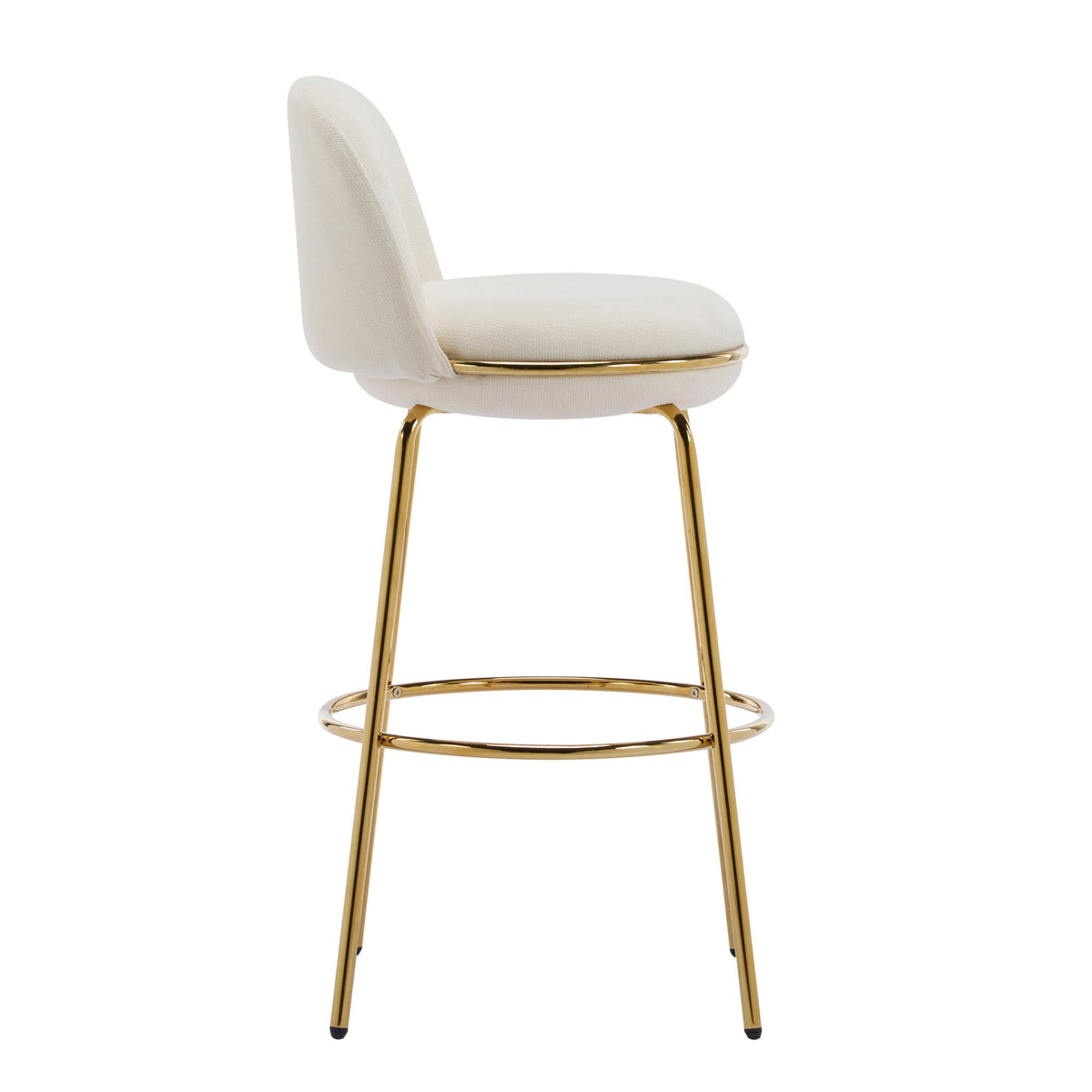 Rio Claro Indoor Upholstered Barstool Set of 2, ivory fabric, gold metal legs on Tampa Home & Garden Store