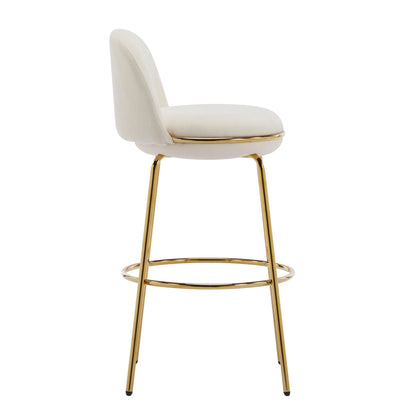 Rio Claro Indoor Upholstered Barstool Set of 2, ivory fabric, gold metal legs on Tampa Home & Garden Store