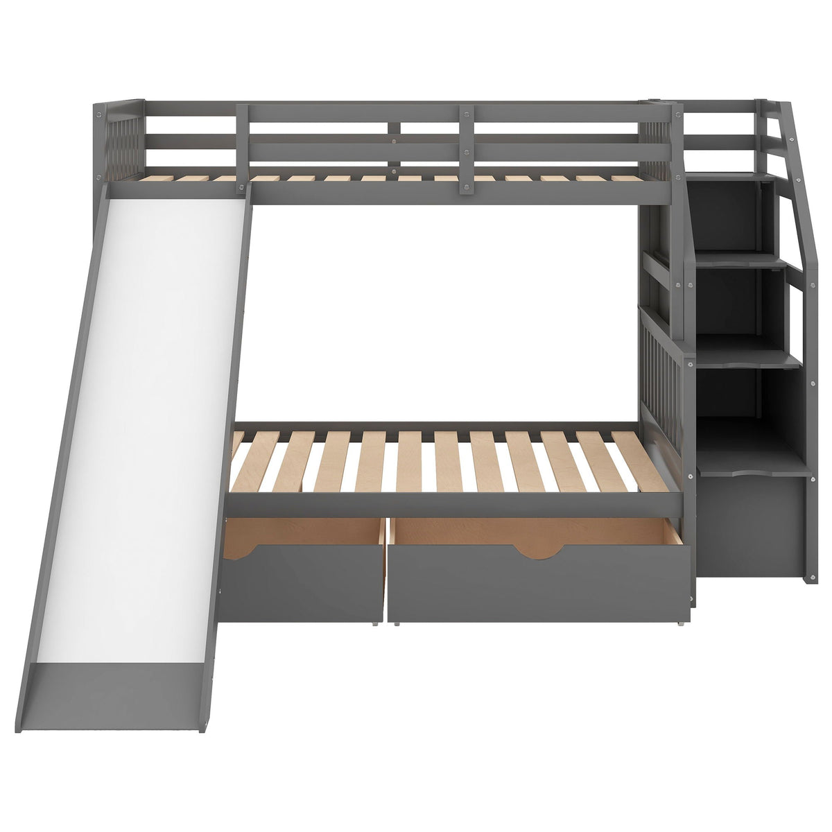 Bunk Bed with Slide Storage Staircase and Drawer