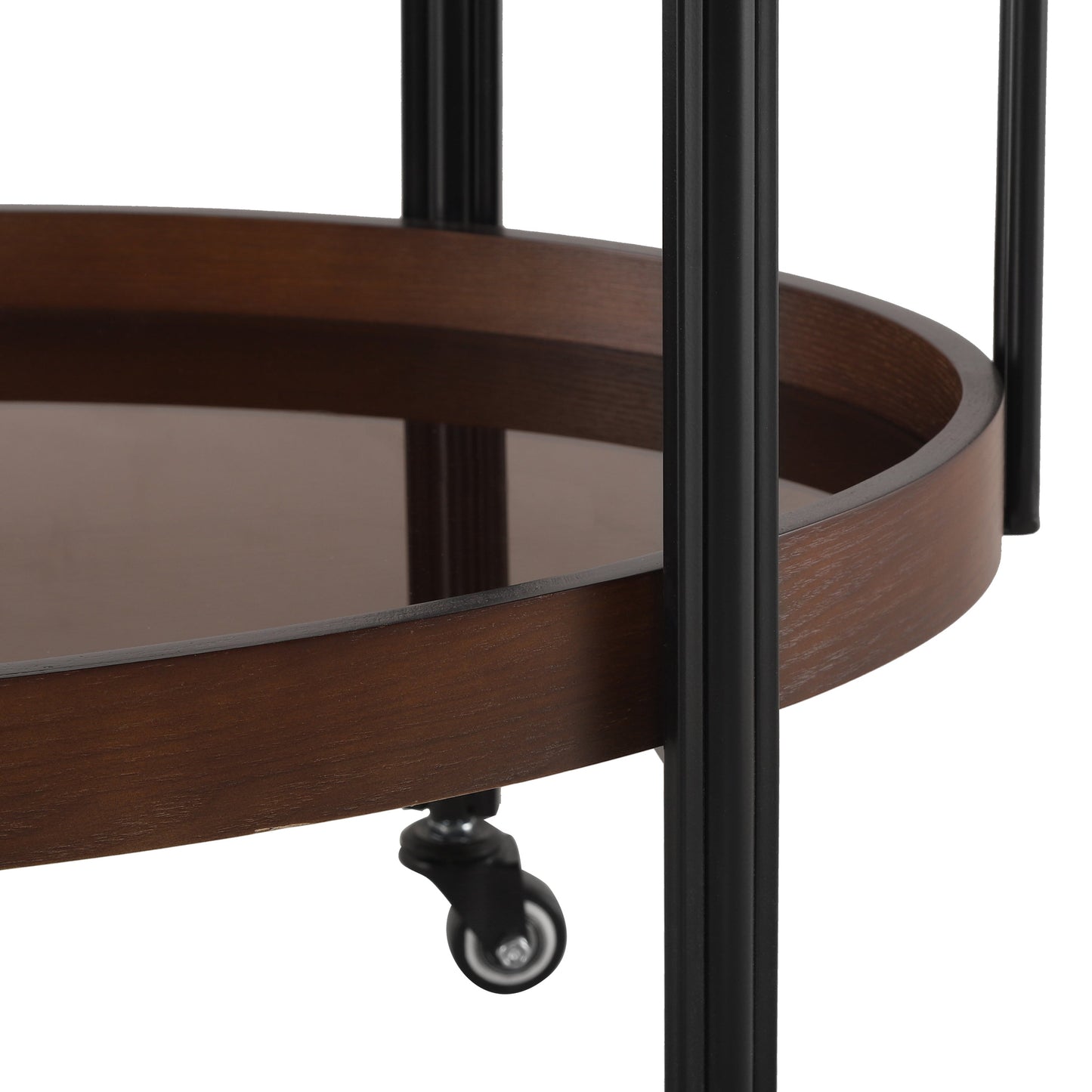 Dark Oval Kitchen Cart With Wood And Glass