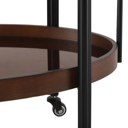 Dark Oval Kitchen Cart With Wood And Glass
