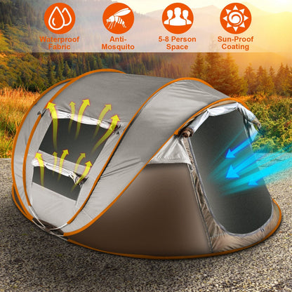 GemGear 3-4 person pop-up camping tent gray with orange trim and waterproof fabric on Tampa Home & Garden Store