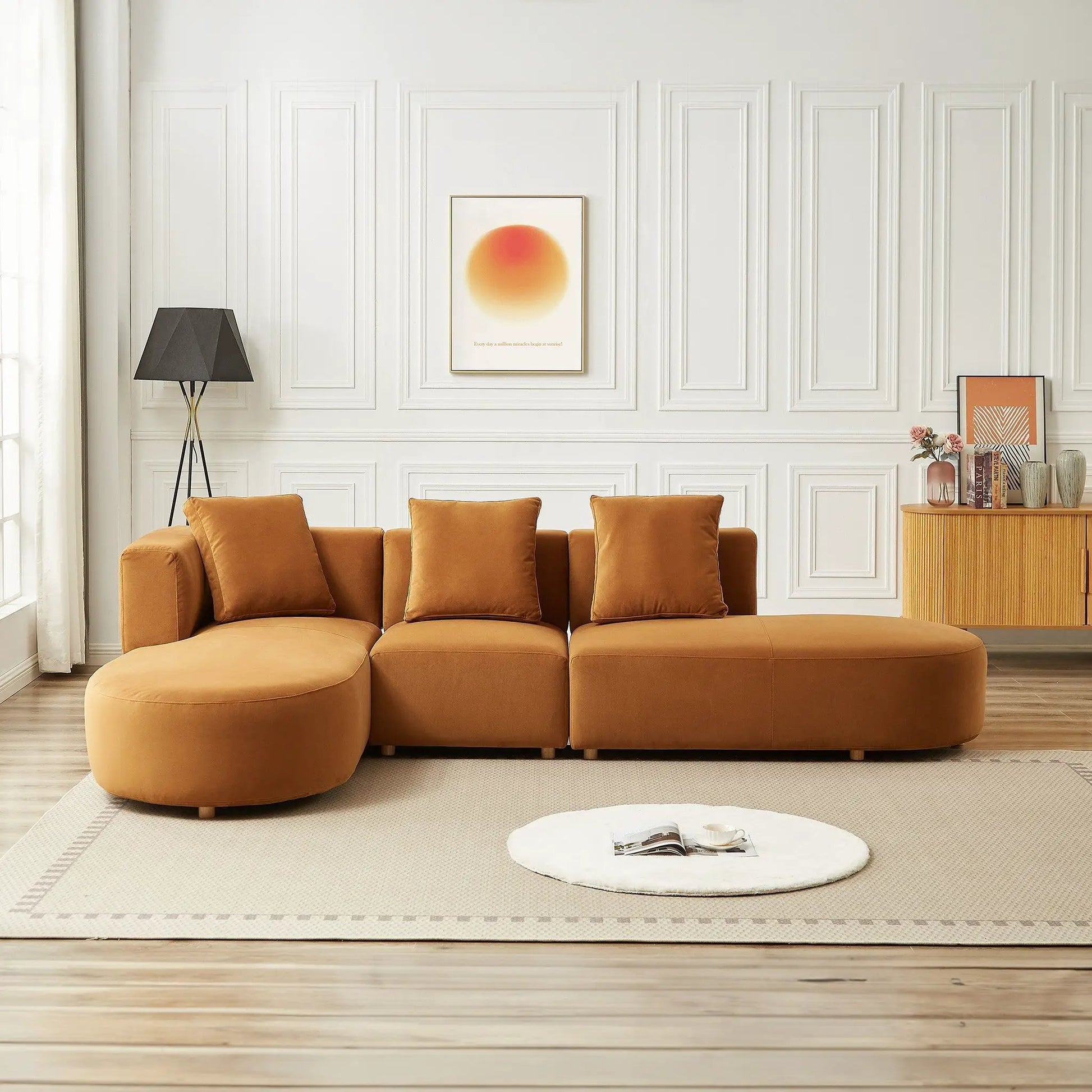Orby stationary sectional sofa in caramel leather with matching ottoman on Tampa Home & Garden Store
