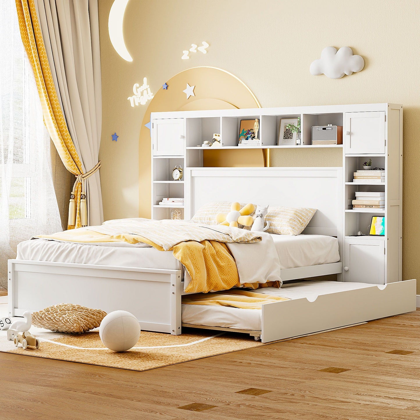Twin Bed With Cabinet Shelf and Power Sockets