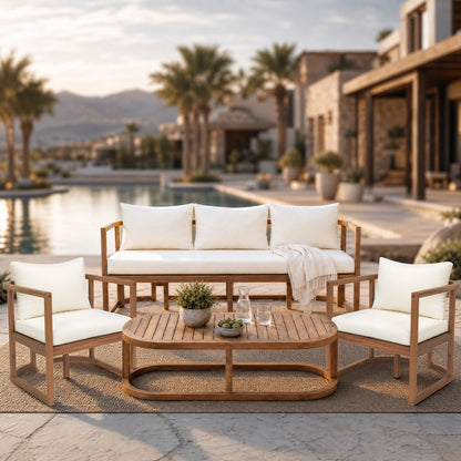 TOPMAX 4-Piece Modern Acacia Wood Patio Set with white cushions by HouseOfZazla on Tampa Home & Garden Store