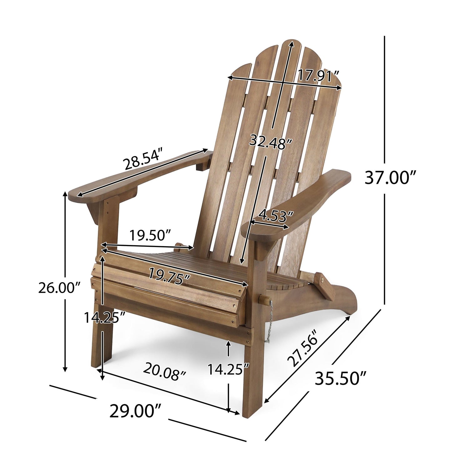 Aurascape Outdoor Acacia Wood Foldable Adirondack Chair folding arm chair by HouseOfZazla on Tampa Home & Garden Store