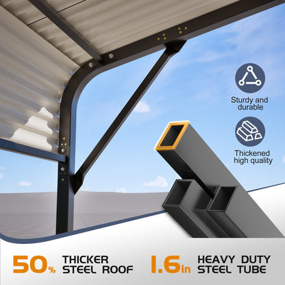 20'x20' galvanized steel carport canopy by HouseOfZazla with black frame and beige roof on Tampa Home & Garden Store