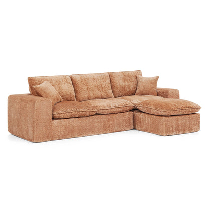 Sectional Sofa With Moveable Ottoman in textured tan-brown fabric, 3-piece living room set on Tampa Home & Garden Store