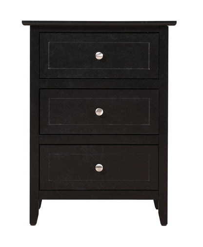 HouseOfZazla 3-drawer nightstand with real wood veneers, black finish, silver knobs on Tampa Home & Garden Store