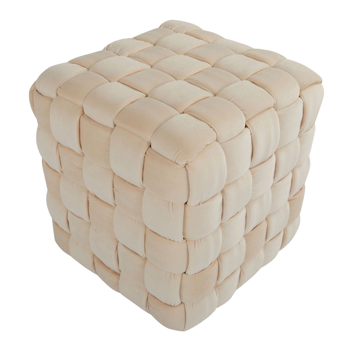 Beige braided upholstered accent ottoman with tufted panels on Tampa Home & Garden Store