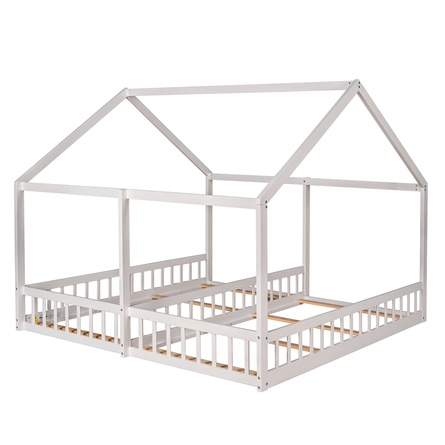 White metal two-bed platform bed frame with guardrails and slat base on Tampa Home & Garden Store