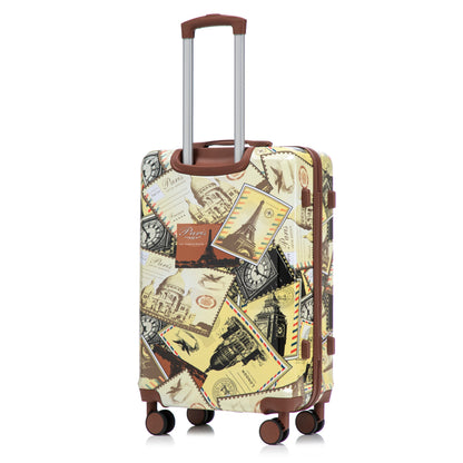 3-Piece PC Spinner Wheel Luggage Set with Printed Pattern by HouseOfZazla, brown trim suitcase on Tampa Home & Garden Store