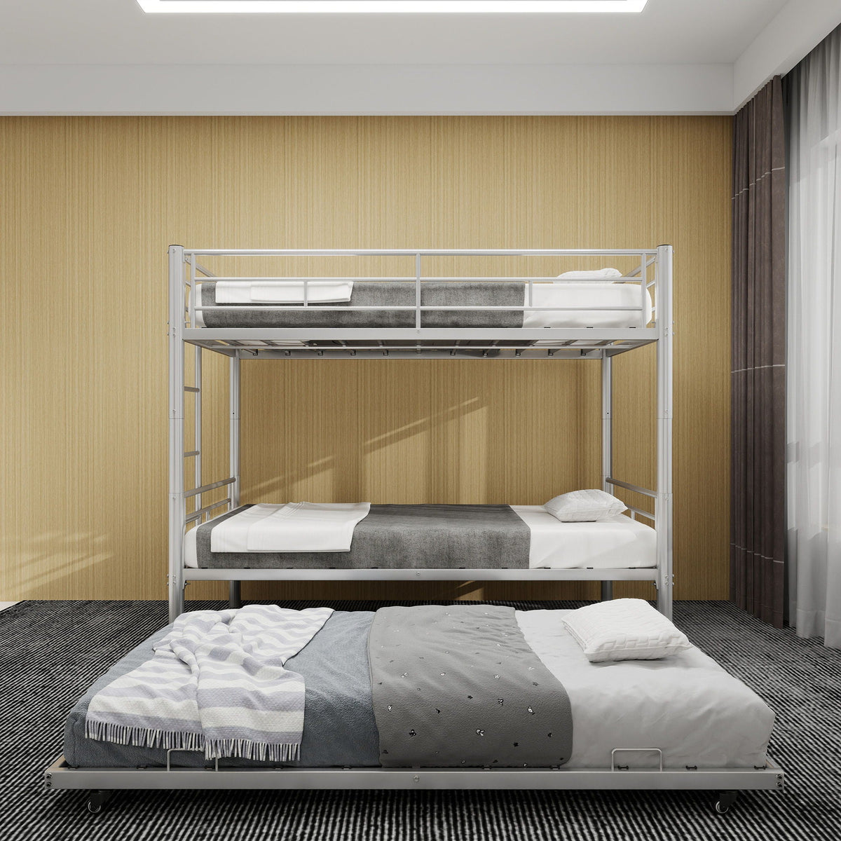 Kids bunk bed by HouseOfZazla, convertible metal frame with ladders and guardrails on Tampa Home & Garden Store