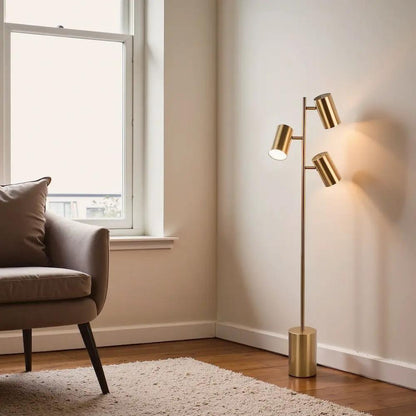 Harmony floor lamp with rotary switch triple spots in gold, block base, Unique Piece Furniture on Tampa Home & Garden Store