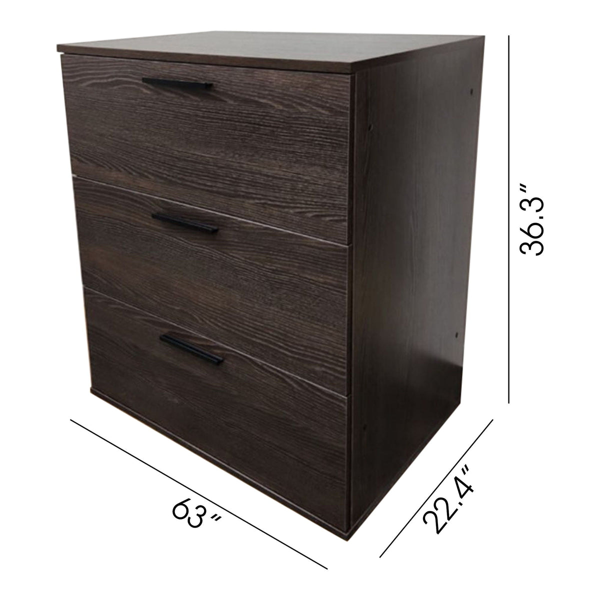 3-drawer modular accent chest in dark brown with wood grain finish on Tampa Home & Garden Store