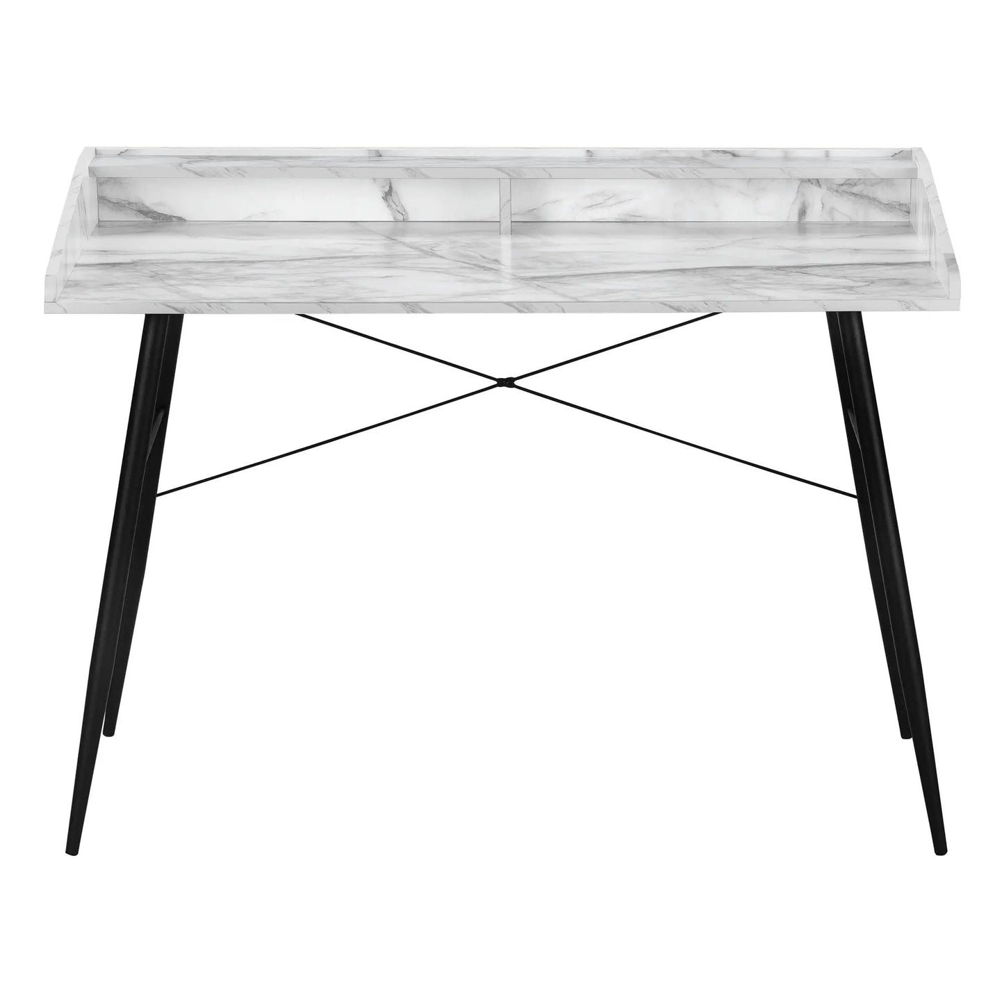 Computer desk with marble-pattern surface and black metal legs on Tampa Home & Garden Store