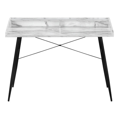 Computer desk with marble-pattern surface and black metal legs on Tampa Home & Garden Store