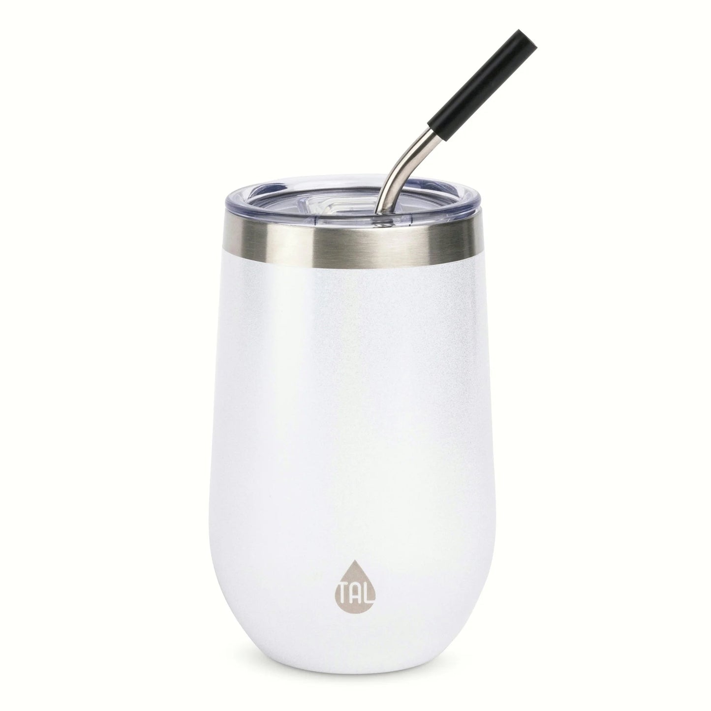 TAL Stainless Steel Wine Tumbler with Straw – 16 fl oz, White