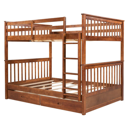Wood bunk bed with ladders and two under-bed storage drawers in warm brown finish on Tampa Home & Garden Store
