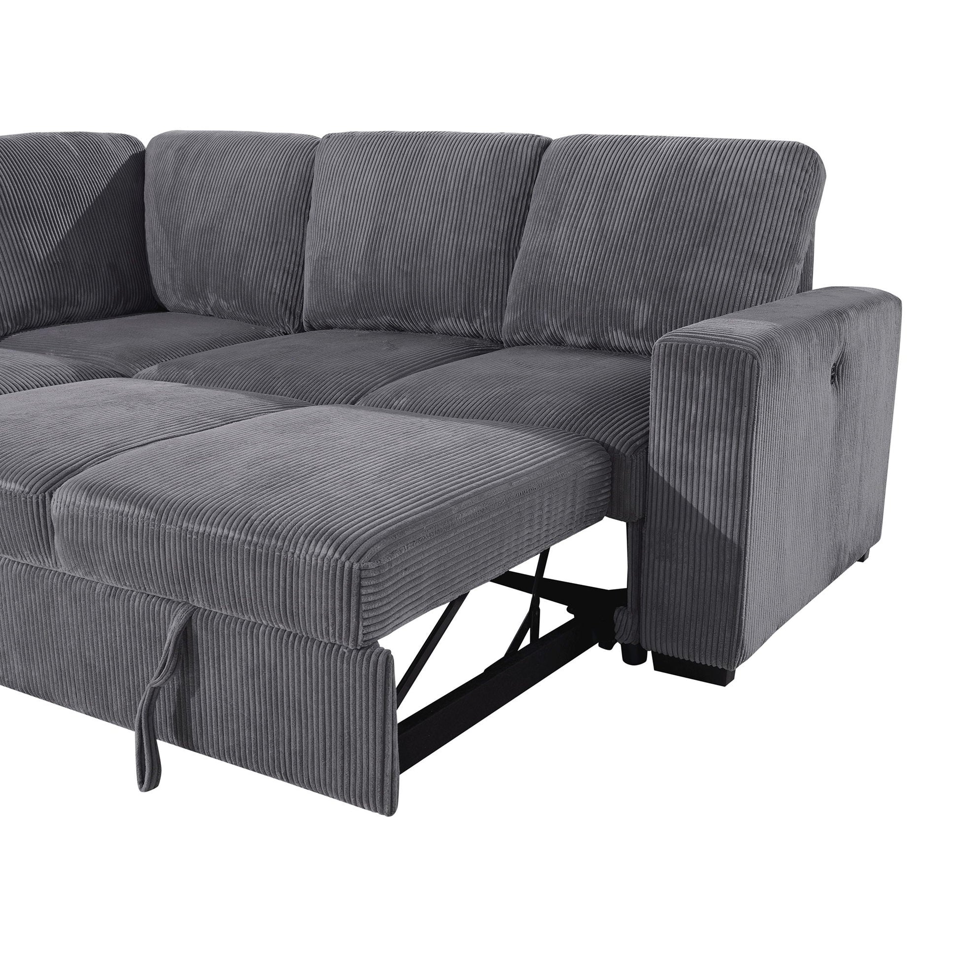 Melody sleeper sectional sofa with grey corduroy upholstery by HouseOfZazla on Tampa Home & Garden Store