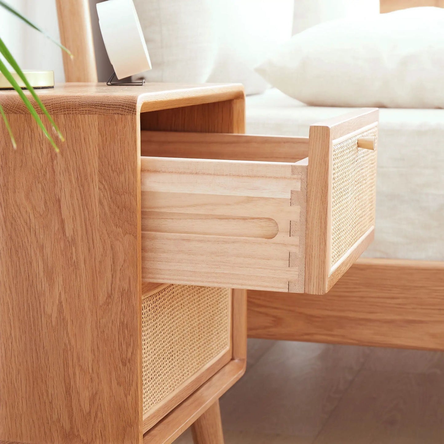 Bedside cabinet pair, European beech with woven rattan drawers, Unique Piece Furniture on Tampa Home & Garden Store