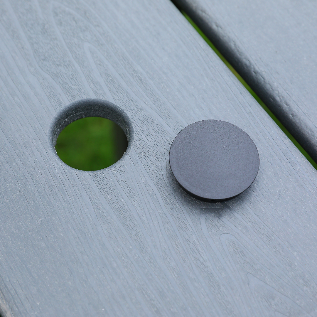 HDPE outdoor patio table with umbrella hole and plug cap, gray surface HouseOfZazla on Tampa Home & Garden Store