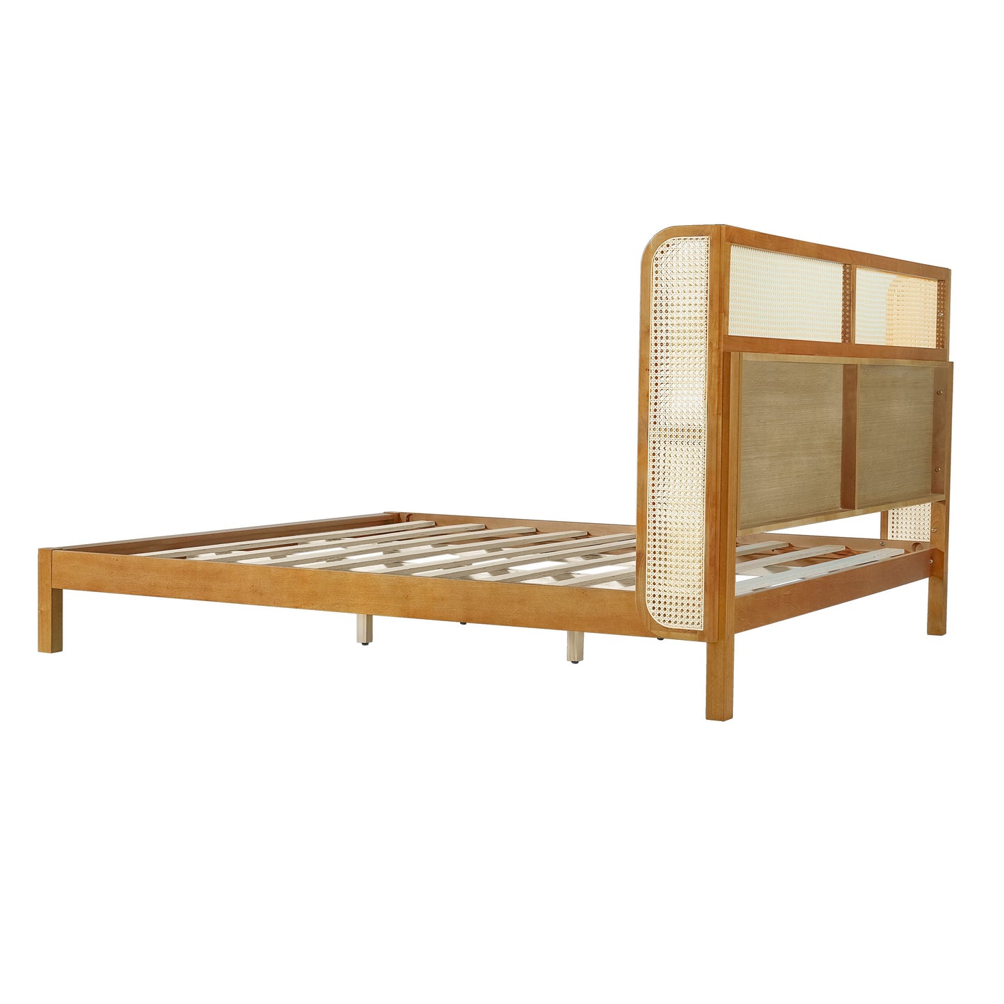 Mid Century Rubber Wood Platform Bed Frame