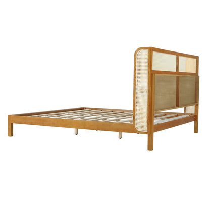 Mid Century Rubber Wood Platform Bed Frame