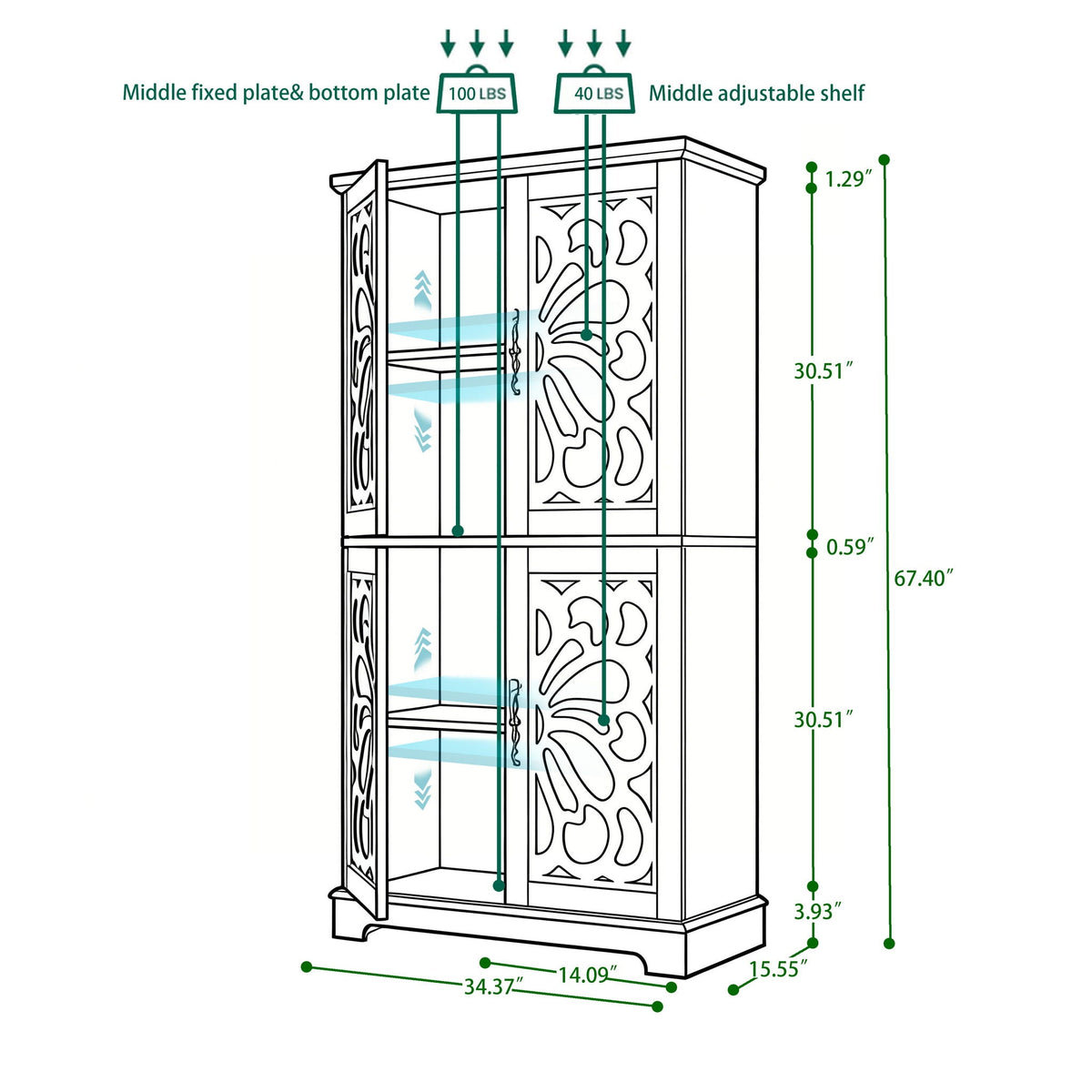 Modern Buffet with Mirrored Doors and Adjustable Shelves two-door dark brown on Tampa Home & Garden Store