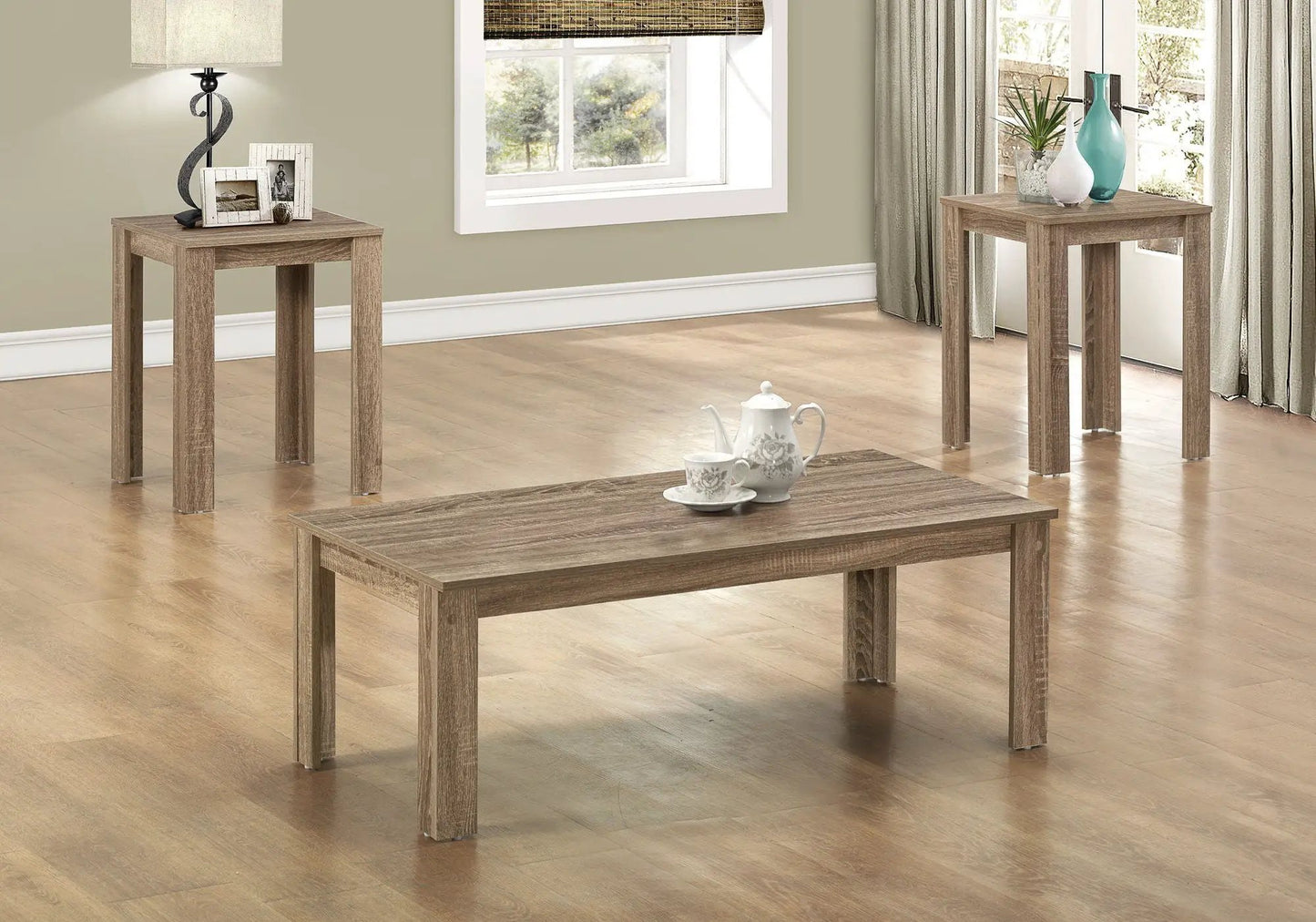 Table set of 3 coffee end and side tables in weathered wood finish by Unique Piece Furniture on Tampa Home & Garden Store