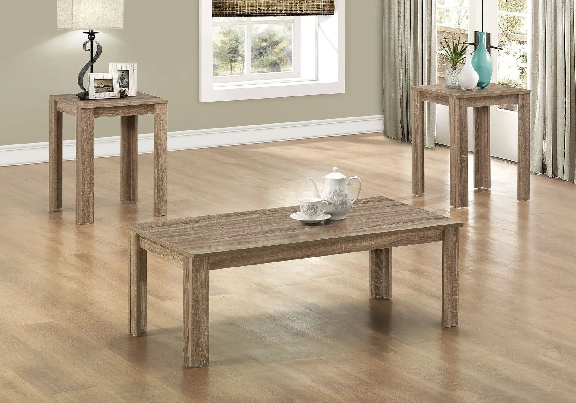 Table set of 3 coffee end and side tables in weathered wood finish by Unique Piece Furniture on Tampa Home & Garden Store