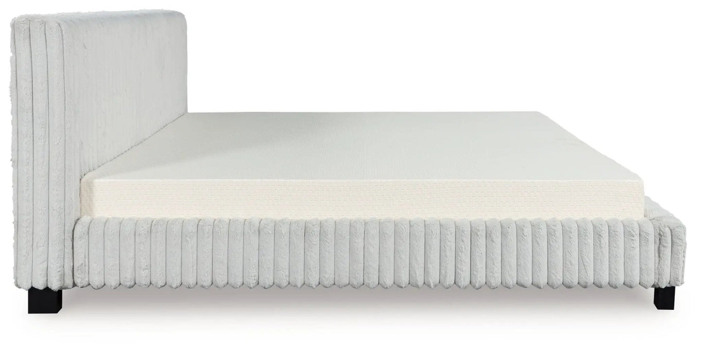 Zuraleus Upholstered Bed; gray fabric, tufted headboard, black legs on Tampa Home & Garden Store