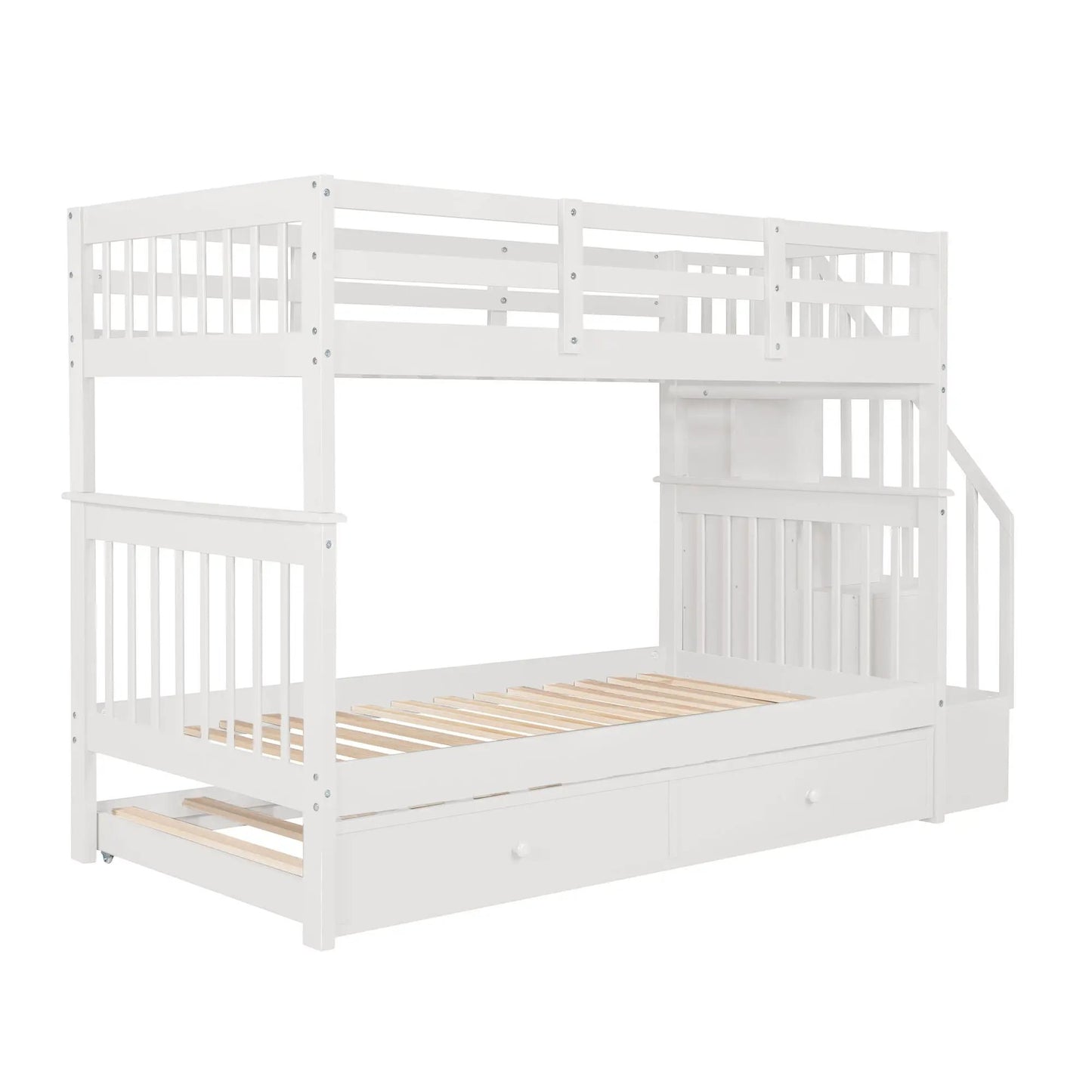 Stairway Bunk Bed with Storage and Guard Rail