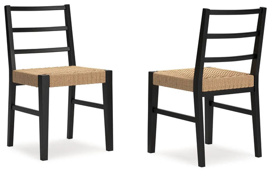 Isanti dining room side chairs set of 2, black wooden frames with woven natural fiber seats on Tampa Home & Garden Store