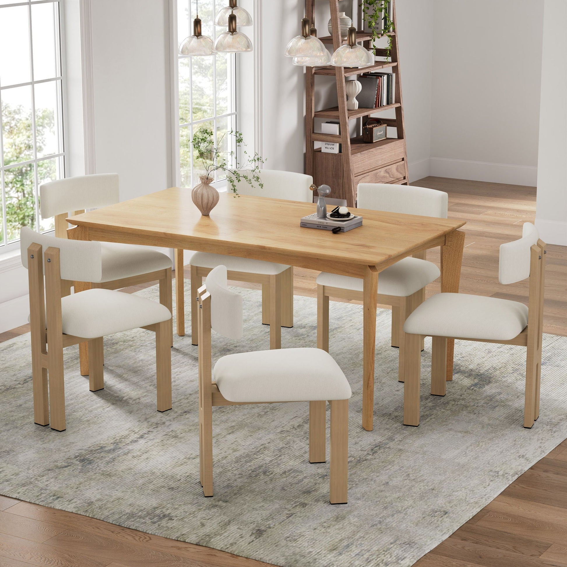 Modern Upholstered Armless Dining Chairs with white seats and light wood legs, set of 6 on Tampa Home & Garden Store