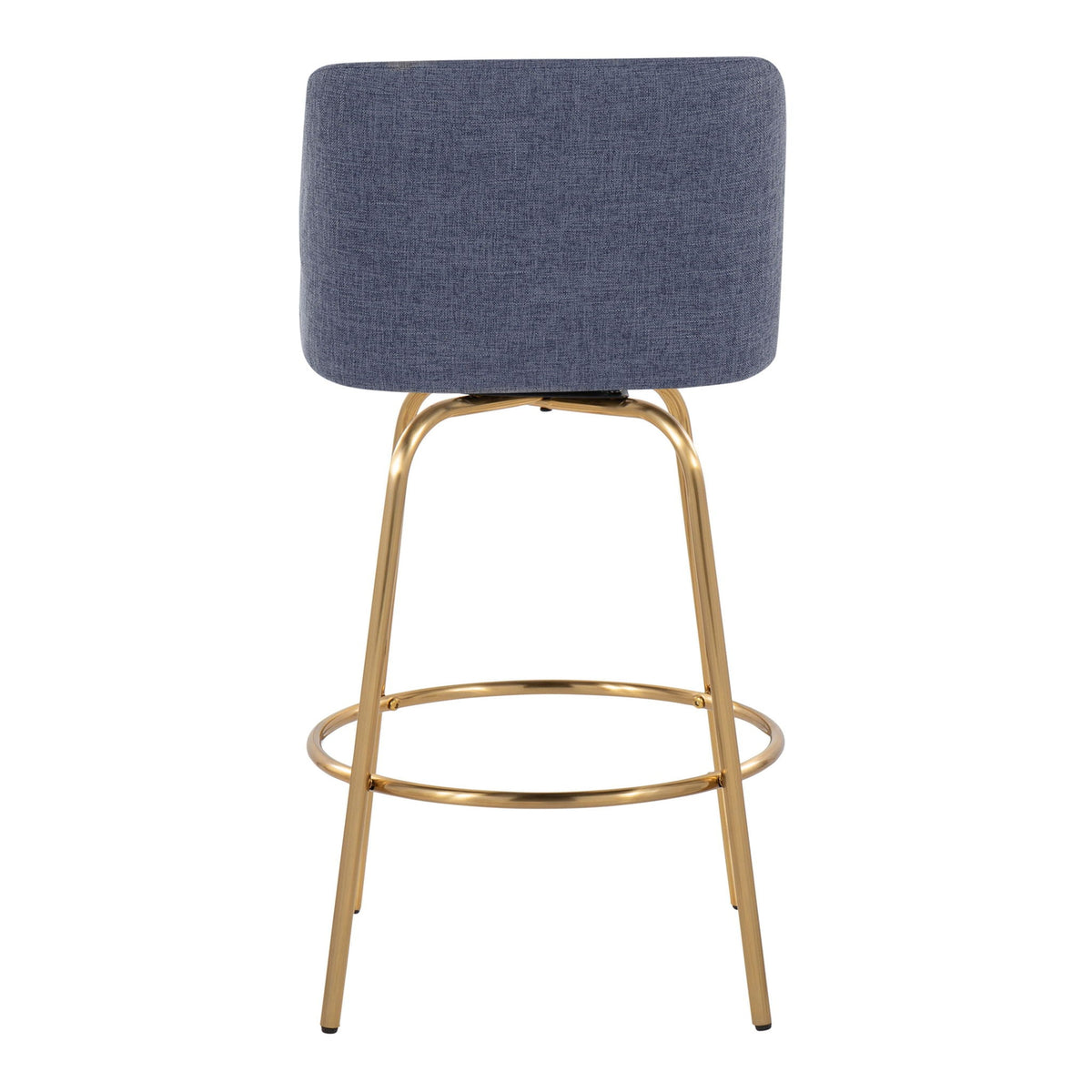 Toriano counter stool set of 2, blue fabric, gold legs, swivel, fixed-height by HouseOfZazla on Tampa Home & Garden Store
