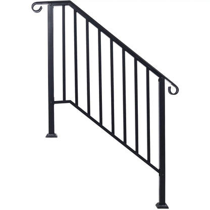 Outdoor stair handrail, black iron, curved hooks, fits 2-3 steps, Unique Piece Furniture on Tampa Home & Garden Store