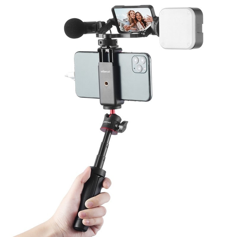 Ulanzi PT-14 black smartphone selfie rig with mic and LED light on extendable handheld pole on Tampa Home & Garden Store