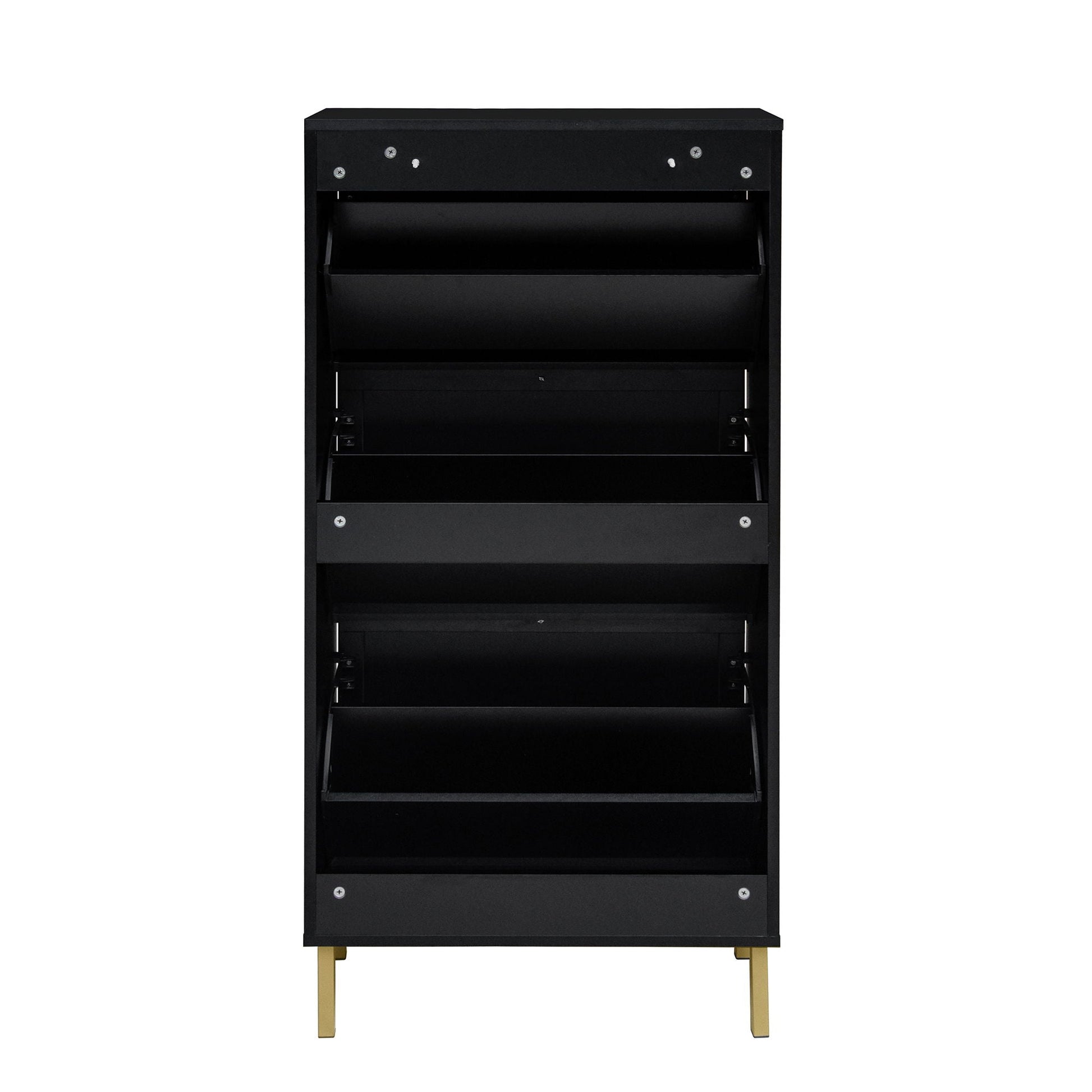 Shoe Cabinet Modern Rattan 3‑Door shoe rack in black with gold legs by HouseOfZazla on Tampa Home & Garden Store