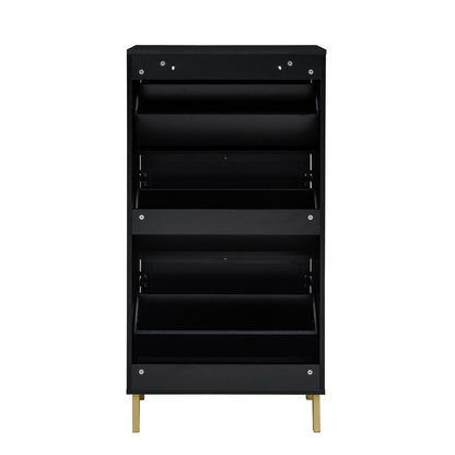 Shoe Cabinet Modern Rattan 3‑Door shoe rack in black with gold legs by HouseOfZazla on Tampa Home & Garden Store